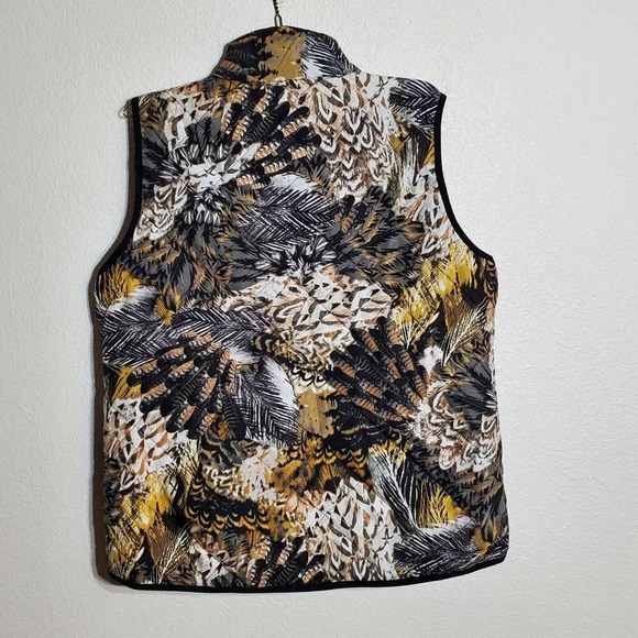Fresh Puffer Vest XL Multicolor Abstract Feather Print Sleeveless Zip-Up - Picture 2 of 8